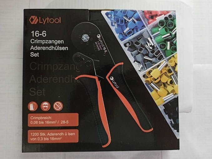 Lytool Ferrule Crimping Tool Kit, Hexagonal Ratchet Crimper for 28-5 AWG, Insulated Wire Ferrules, Self-Adjusting Terminal Crimper with 1200PCS Connectors for Electricians