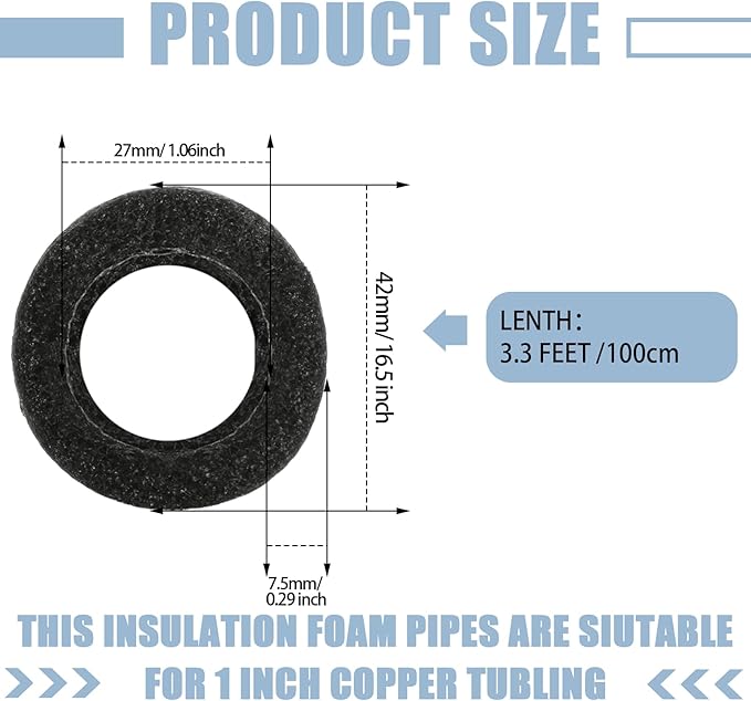 Amylove 12 Pcs 3.3 Feet Foam Pipe Insulation Foam Tube Insulating Water Pipe Pool Swim Noodles Heat Preservation Pipe Covers for Tubing Outdoor Freeze Protection (Black,1 Inch)