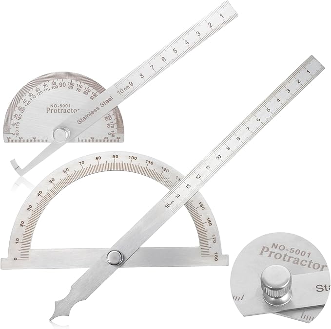 Stainless Steel Angle Protractor, 0-180° Round Head Protractor 0-180 Degrees Angle Finder Craftsman Ruler 10 cm Woodworking Rulers Measure Tool Machinist Tool Ruler Adjustable Woodworking