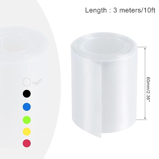 MECCANIXITY Battery Wrap PVC Heat Shrink Tubing 38mm Dia 60mm Flat 10 Feet(3meters) Clear Good Insulation for Battery Pack