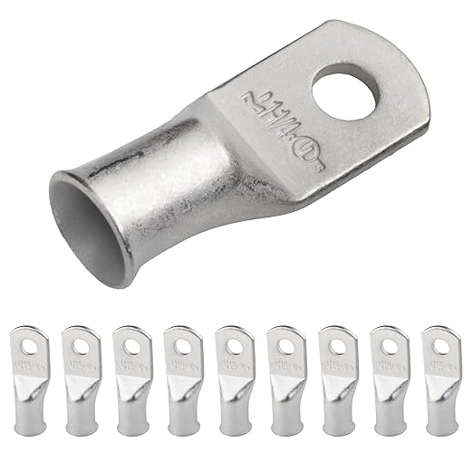 SELTERM 10pcs 1 AWG-1/4 Stud Tinned Copper Wire Lugs, Heavy Duty Cable Ends, 1 Gauge Ring Terminals, UL Battery Lugs Marine Grade Copper Eyelets Electrical Terminal Connectors