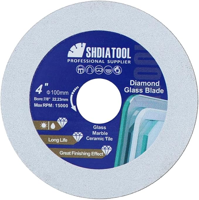 SHDIATOOL Diamond Glass Cutting Disc 4-Inch Saw Blade, Ultra-Thin Cut Off Wheel for Tile Ceramic Porcelain Marble 100mm