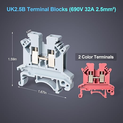 Terminal Block Kit, Rail Combined Terminal Block, Rail Type Voltage Terminal Accessories (Red & Grey)