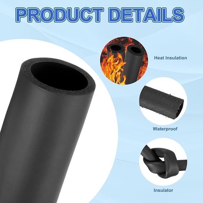 uxcell Pipe Insulation Tube Foam, 2" ID x 1/3" Thick x 1.64ft Foam Pipe Cover Non-Slip Hollow Tubing Guitar Air Conditioner Stand Fitness Equipment Handles, Black
