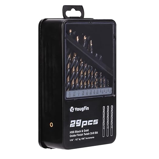 Metal Drill Bit Set, Yougfin 29PCS High Speed Steel Drill Bits with Black and Gold Finish 1/16"-1/2" M2 Drill Bits with Index Case for Wood, Plastic, Low Alloy Steel and Metal