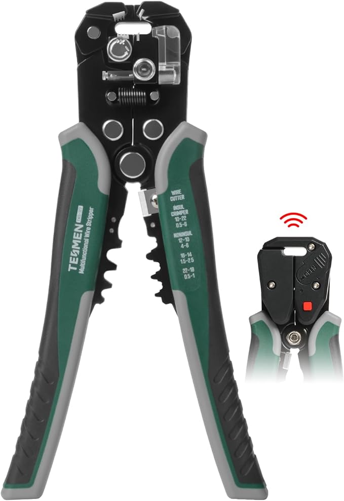 TESMEN TWS-322 Self Adjusting Wire Stripper with Non-Contact Voltage Detection, 4-in-1 Automatic Wire Stripper Tool, Universal Cutters and Crimping Tool, for 10-24 AWG Electrical Cable
