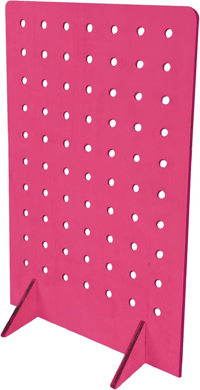 Torched Pegboard Display Stand for Jewelry, Craft Shows, Selling, Vendor Events, Tools, Peg Board Accessories Rack Organizer, Medium 8" L x 4.3" W x 12" H, Pink