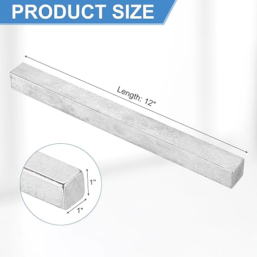 uxcell Square Steel Key Stock 1" x 1" x 12" Cold-Drawn 45# Steel Bars Precision Key Stock for Gearbox Coupling, Silver Tone