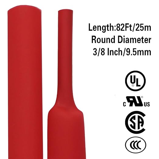 XHF 3/8 Inch(9.5mm) 82 Ft XHF 3:1 Waterproof Red Heat Shrink Tubing Roll Marine Grade Adhesive Lined Shrink Tube, Insulation Sealing Oil-Proof Wear-Resistant Red