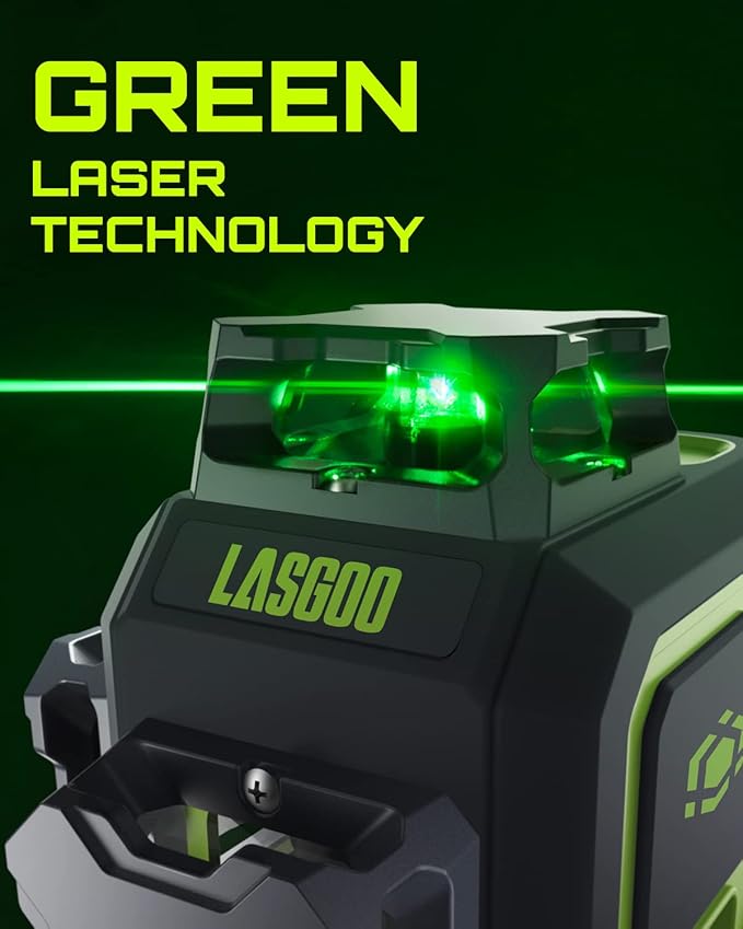 LG-3D Laser Level Self Leveling 3x360°, 3D Green Beam Cross Line Laser for Construction and Picture Hanging, 2 Rechargeable Batteries (20 Hrs), Magnetic Liftable Stand Included, Green