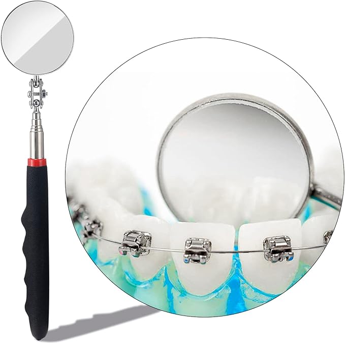 4PCS Telescoping Inspection Mirror LED Lighted Inspection Mirror for Mechanic Checking Vehicle, Car, Eyelashes, Mouth, Small Parts Observation (Extendable, Rectangle & Round)