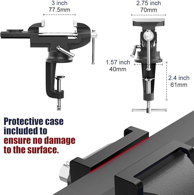 Nuovoware Table Vise 3 Inch, 360° Swivel Base Universal Home Vise Portable Bench Clamp, Clamp-on Vise Bench Clamps Fixed Tool for Woodworking, Metalworking, Cutting Conduit, Drilling, Sawing, Black