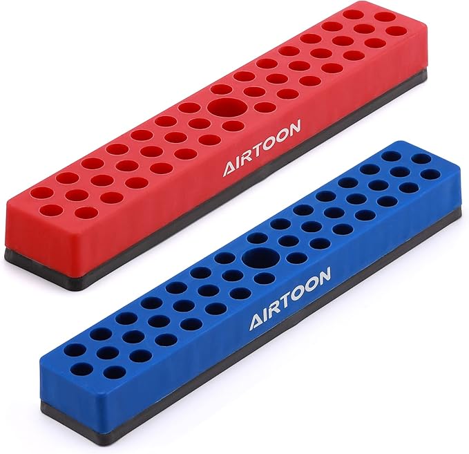AIRTOON 2PCS 1/4" Magnetic Hex Bit Holder, 43 Holes Bit Storage with Strong Magnetic Base, Magnetic Screwdriver Bit Organizer, Red and Blue