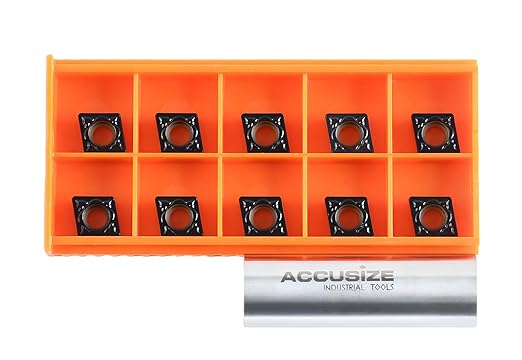 Accusize Industrial Tools Carbide Inserts Cvd Coating Ccmt32.52 Black/Yellow, 10 Pcs/Package, 2200-1016