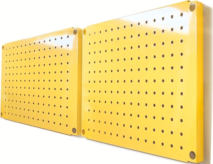 Metal Pegboard 12-Inch Tall x 16-Inch Wide Heavy Duty Wall Organizer for Home Garage Tool Storage 4pcs Yellow