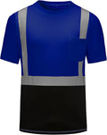 High Visibility Shirts Quick Dry Safety T Shirts with Reflective Strips and Pocket Short Sleeve Mesh Hi Vis Construction Work Class 2 Shirt for Men/Women Black Bottom Blue,Small