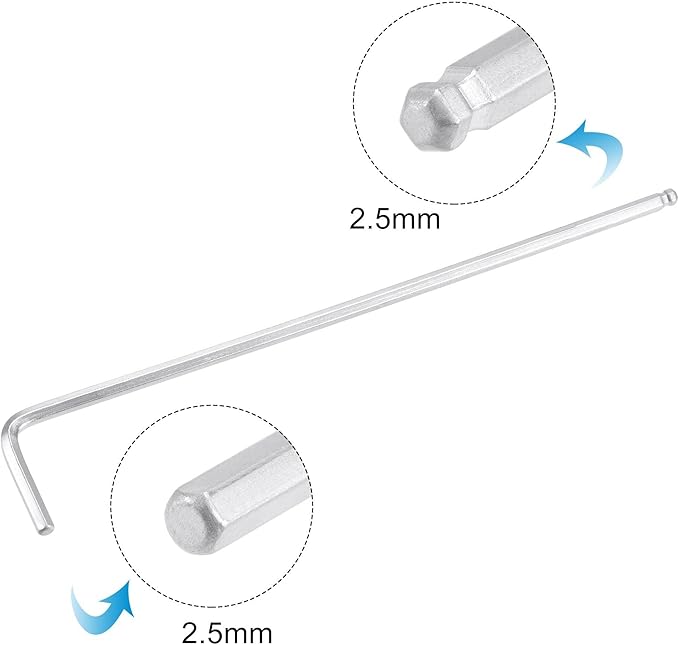TOP-VIGOR 1Pc 2.5mm Ball End Hex Key Wrench, L Shaped Long Arm Allen Wrench for Household DIY, Professional Machine Repairing, CR-V