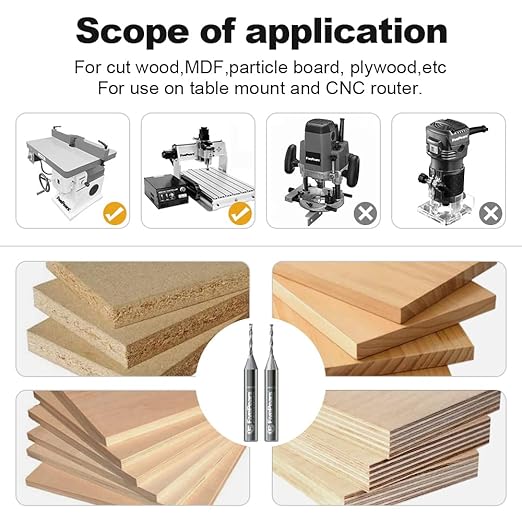 FivePears Up&Down Cut Spiral Router Bits Set for CNC, 1/16 inch Cutting Diameter and 1/2 inch Cutting Length 1/4 inch Shank Carbide End Mill Router Bit for Wood Carving Engraving Grinding Grooving