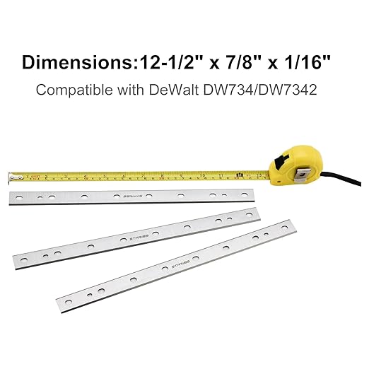 12-1/2 Inch Planer Blades, M2 HSS Replacement Knives for DeWalt DW734 & DW7342, Set of 3, Double-Sided High-Speed Steel for Precision Woodworking