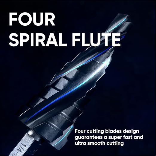 toolant Four Spiral Flute Cobalt Step Drill Bit(Pro), 1/4"-3/4" Impact Ready Unibit Step Drill Bit, 1/4" Hex Shank Step Bits for Metal, Stainless Steel, Aluminum, Plastic