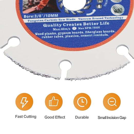 Carbide Multi Wheel,BRSCHNITT 10pcs 3 Inch (75mm) with Arbor 3/8 Inch (10mm) Tungsten Carbide Cut Off Wheel for Wood,Laminate,Gypsum Board,Plastic for Angle Grinder Cutting Disc
