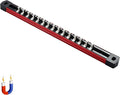 ALOANES 1/4-Inch Drive Magnetic Socket Organizer, Heavy Duty Aluminum Socket Rails, 15 Stainless Clips (Red)