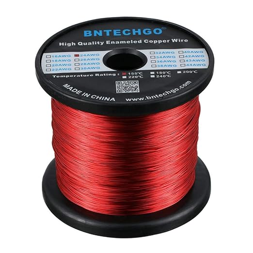 BNTECHGO 24 AWG Magnet Wire - Enameled Copper Wire - Enameled Magnet Winding Wire - 3.0 lb - 0.0197" Diameter 1 Spool Coil Red Temperature Rating 155℃ Widely Used for Transformers Inductors
