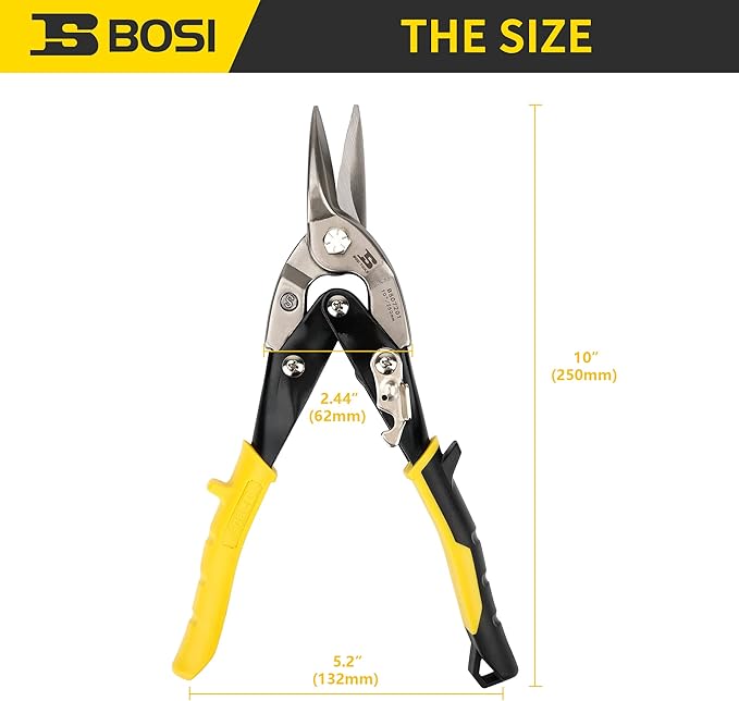 Aviation Tin Snips Straight Cut Heavy Duty Sheet Metal Cutter Snips Shears Cutting Metal Sheet Chrome Vanadium Steel Sharp Blades Safety Latch (10inch Straight)