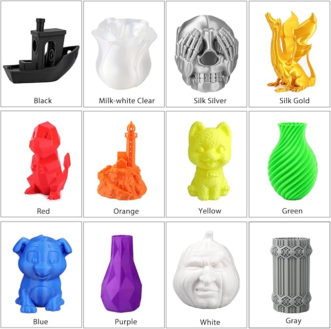 PLA+ 3D Printer Filament 1.75mm No Tangle, Net Weight 250g Spool, 12 Packs, PLA Pro Plus, 12 Assorted Multiple Colors, Total 3KG Material