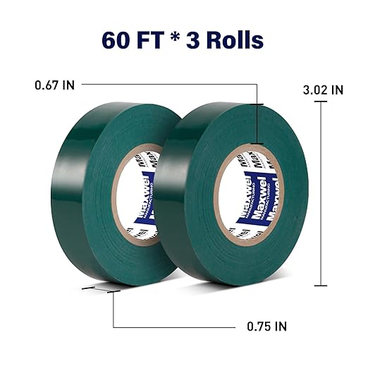 Green Electrical Tape PVC Vinyl - 2 Pack 3/4 In 60 Ft Heavy Duty Premium Electric Tape Flame Retardant Waterproof Strong Adhesive For Professional Grade General Purpose Home Vehicle Wiring Insulating