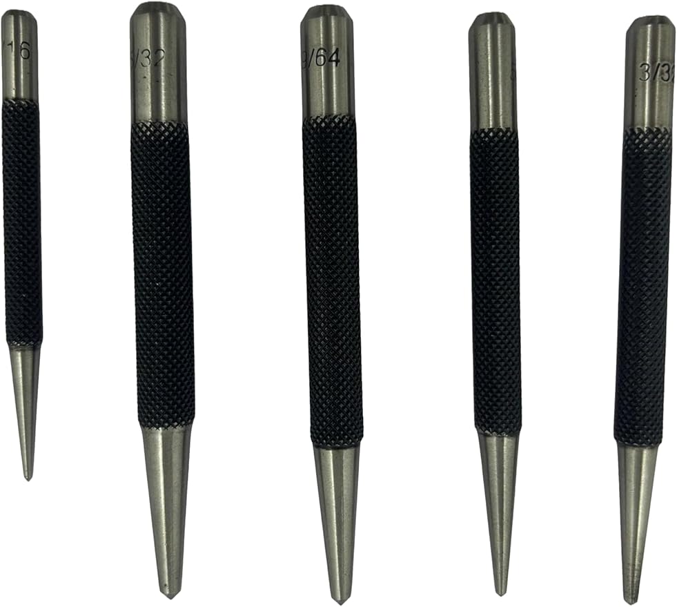 Set of 5 Round Head Center Punches for Metal and Woodworking – High-Quality Hand Tools