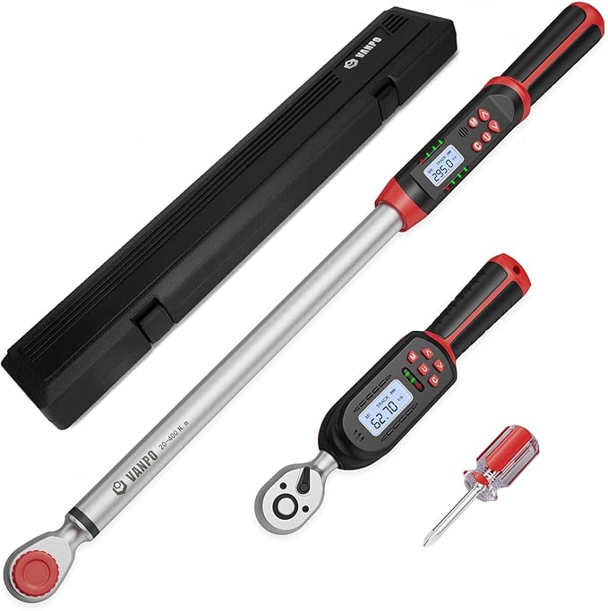 Digital Torque Wrench Set, 2Pcs 3/8" (3.1-62.7Ft.lb/4.2-85Nm) & 1/2" (14.7-295Ft.lb/20-400Nm) Electronic Torque Wrench with Buzzer, LED Indicator, Preset Value, Data Storage for Bike, Moto, Car
