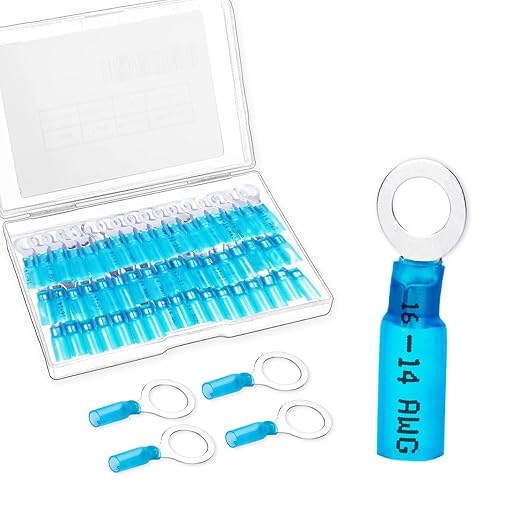 60 PCS Heat Shrink Wire Connectors, 16-14 AWG Ring Terminals, 16-14 Gauge #10 Automotive Marine Ring Connectors by Housun