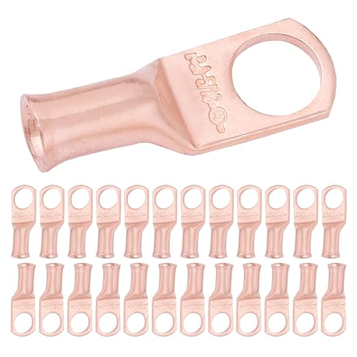 SELTERM 25pcs 8 AWG 5/16" Stud Battery Lugs, Ring Terminals, Heavy Duty Copper Wire Lugs, Battery Cable Ends, 8 Gauge Ring Terminal Connectors, UL Bare Copper Eyelets Electrical Battery Cable Lugs
