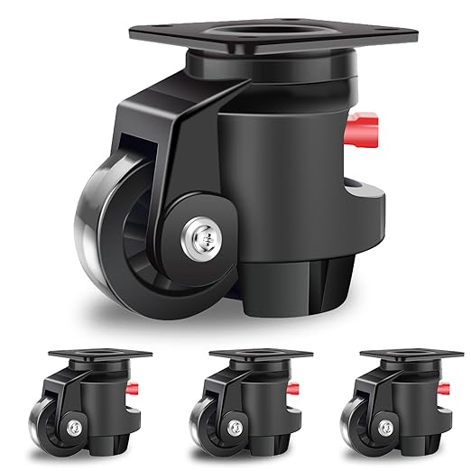 Nefish Leveling Casters Wheels with Ratchet Arm 6600 LBS, Heavy Duty Retractable Caster Wheel, Plate Swivel Workbench Castors, Durable Nylon Wheels & Leveling Feet for Machine, Industrial, Equipment