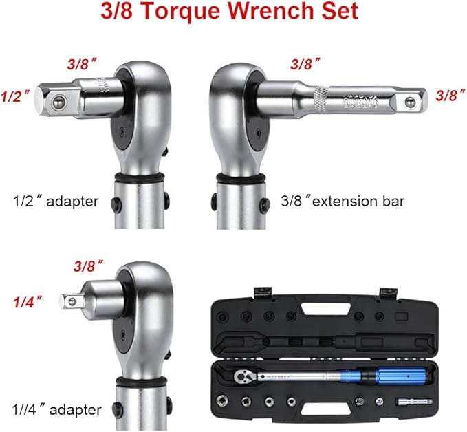 3/8-inch Drive Dual-Direction Click Torque Wrench Set 90-tooth High Accuracy Torque Wrench with Buckle (10-100ft.lb/20-135Nm)