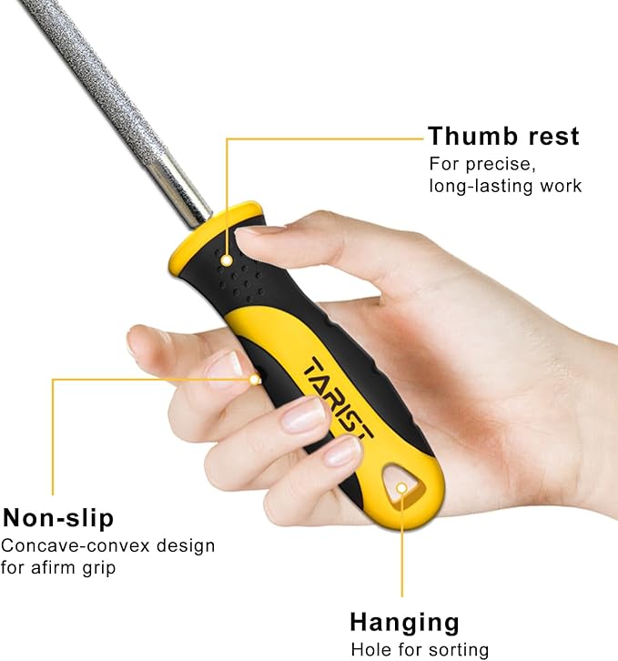 Diamond File Set, 3-Piece, 8-inch, Includes Flat/Half-Round/Round. For Sharpening Lawn Mower Blades, Garden Shears, Axe, Knife - Tool Sharpener for Metal, Tile, Ceramic, Glass, Stone and more