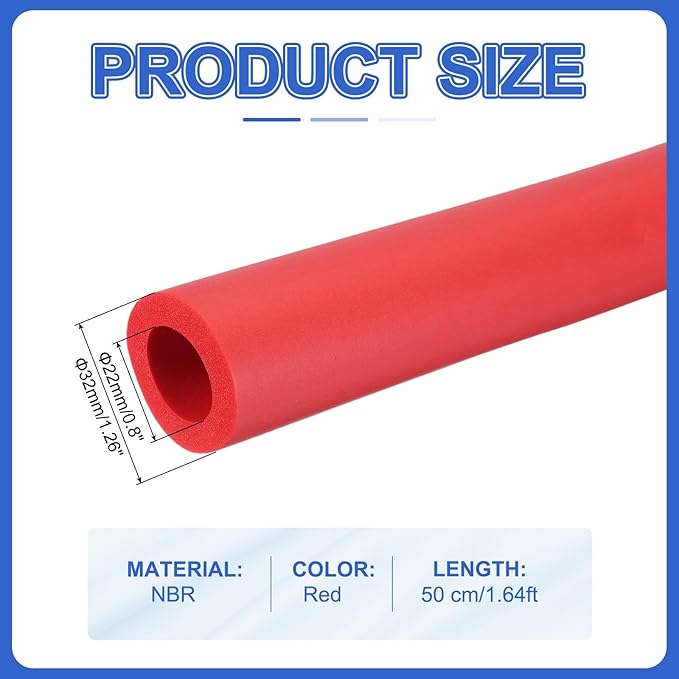 uxcell Pipe Insulation Tube Foam, 7/8" ID x 3/16" Thick x 1.64ft Foam Pipe Cover Non-Slip Hollow Tubing Guitar Air Conditioner Stand Fitness Equipment Handles, Red
