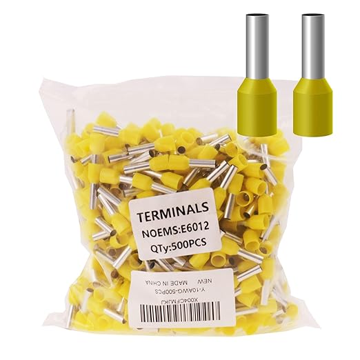 10AWG Wire Ferrule Terminals, 500pcs AWG10/6.0mm² Yellow Terminal Connector,Crimp Pin Cord End Terminals for Electric, Industrial, Chemical Industry, Power Control System, etc.