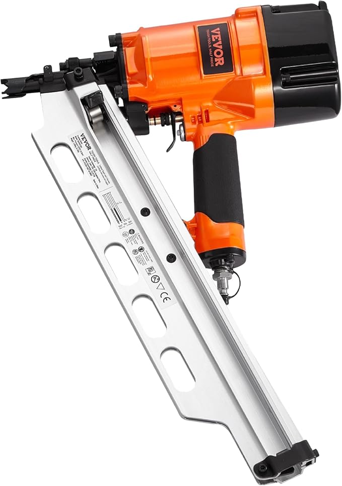 VEVOR Framing Nailer, 2" to 3-1/2" 21 Degree Full Round Head Pneumatic Framing Nailer with Dual Trigger Modes & Tool-Less Depth Adjustment, 80-120PSI Pro Air Nail Gun for Framing Flooring Decking