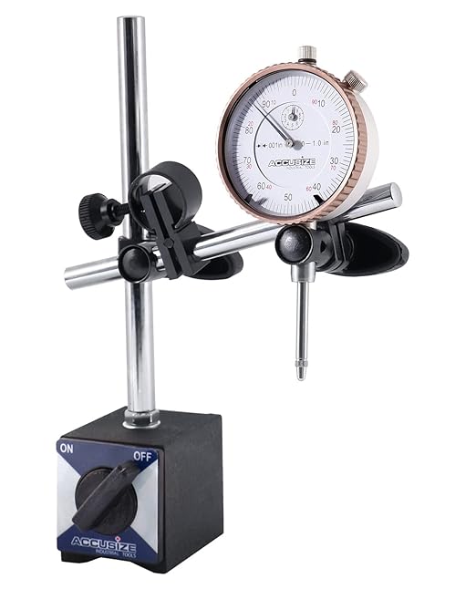 Accusize Industrial Tools 0-1'' by 0.001'' Dial Indicator with Magnetic Base Set, 60 Kg Capacity, Eg00-1038