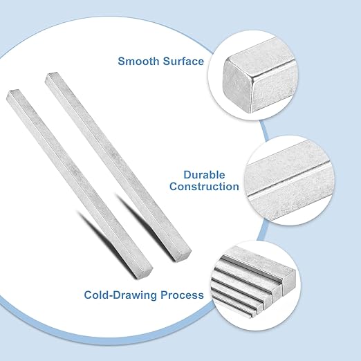 uxcell Square Steel Key Stock 5/8" x 5/8" x 12" Cold-Drawn 45# Steel Bars Precision Key Stock for Gearbox Coupling, Silver Tone