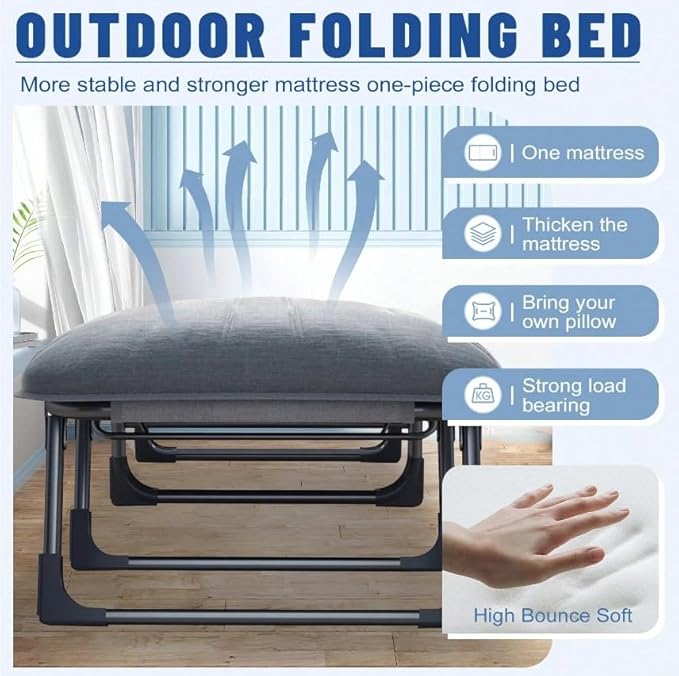 Camping Cot Recliner Portable Folding Bed with Pillow Adjustable Backrest Heavy Duty Frame for Sleeping Travel Office Indoor Outdoor Use (Medium(70in))
