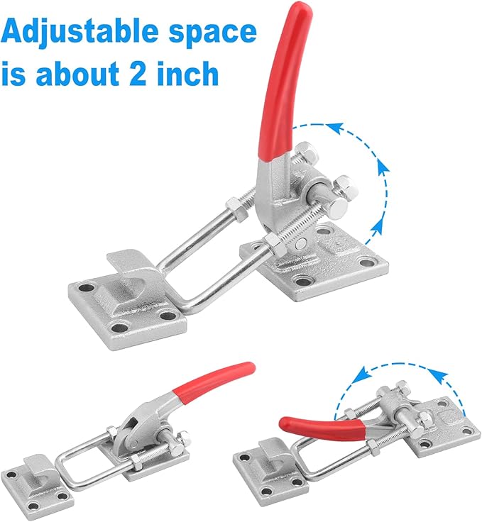 10.2 Inch 2 Pack Heavy Duty Large Toggle Clamp Latch, 7700Lbs Holding Capacity, Tire Carrier Latch, Self-Lock U-Bolt Adjustable for Trailer Latch, Machine, Smoker Lid, latches Hardware, by GENHAKON.