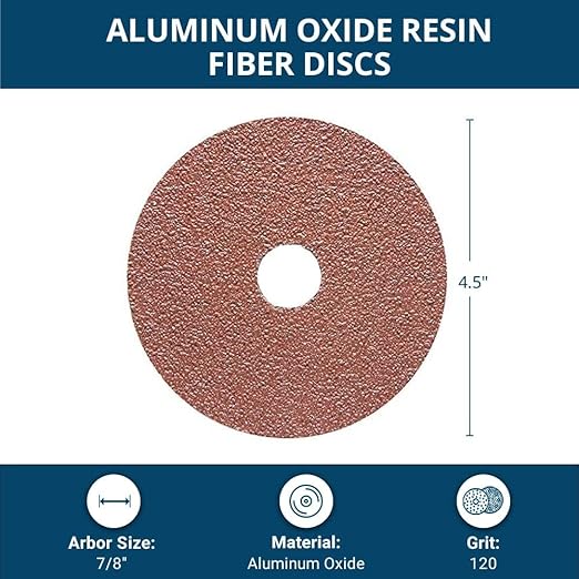 Benchmark Abrasives 4 1/2 Inch Sanding Discs Aluminum Oxide Resin Fiber Grinding Disc for Grinding, Stripping on Wood, Fiberglass, Metal, 7/8" Arbor Angle Grinder Sanding Disc, 25 Pack - 120 Grit