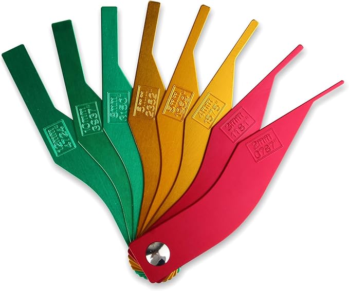 Brake Disc Measuring Tool, 8-Piece SAE Gauge Measuring Metric Steel Structure Thickness Gauge, Color Coded Gauge Size, Measuring Disc and Drum Brake Pad Gauge