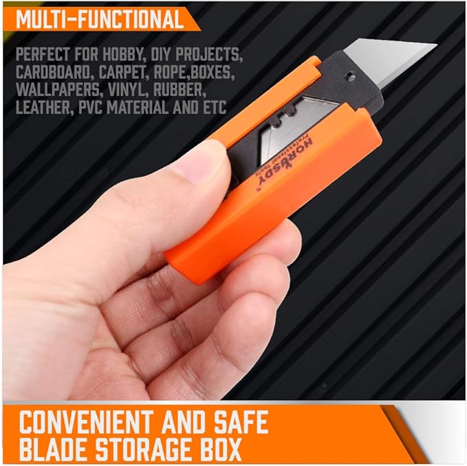 HORUSDY 4-Pack Box Cutter Utility Knife, Heavy Duty Aluminum Shell Retractable Box Cutter for Cardboard, Boxes and Cartons, Extra 10 Blades
