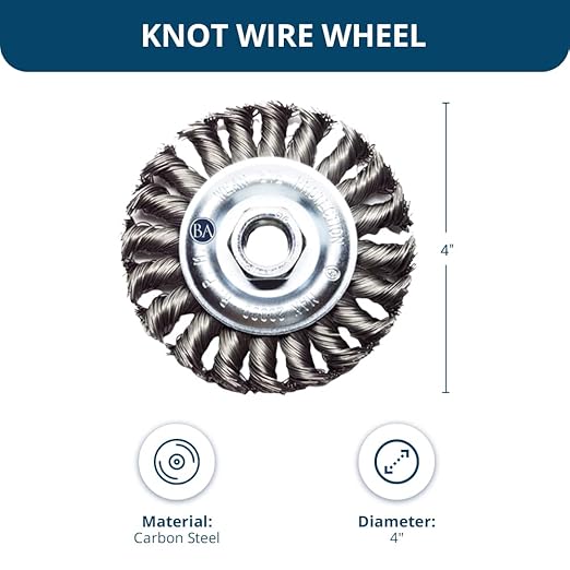 Benchmark Abrasives 4 Inch Standard Twist Knot Wire Wheel for Angle Grinder with 5/8"-11 Thread, Cleaning Narrow Holes, Deburring Grinding Wheels - Wire Wheel Attachment - Carbon Steel (4" x 1/2")