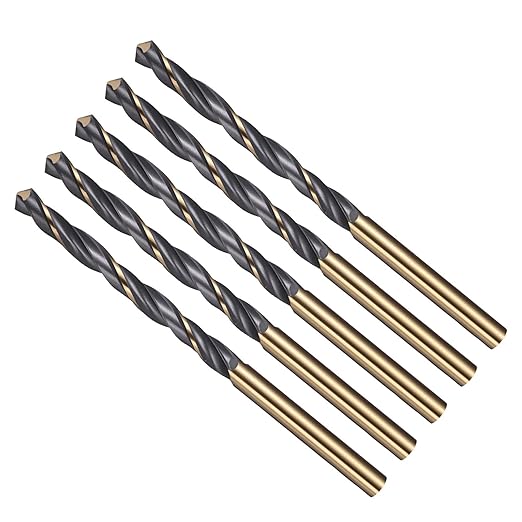 Drill Bit, 5mm Cutting Diameter, 4341 HSS Gold and Black 118° Cutting Angle Number Jobber Bits - (Applications: for Drilling Soft Metal Plastic Wood), 5-Pieces