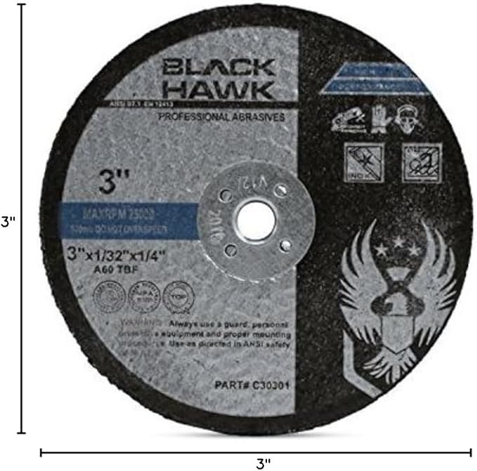 BHA Metal and Stainless Steel Cut Off Wheels for Die Grinders, 3” x 1/32” x 1/4” - 25 Pack